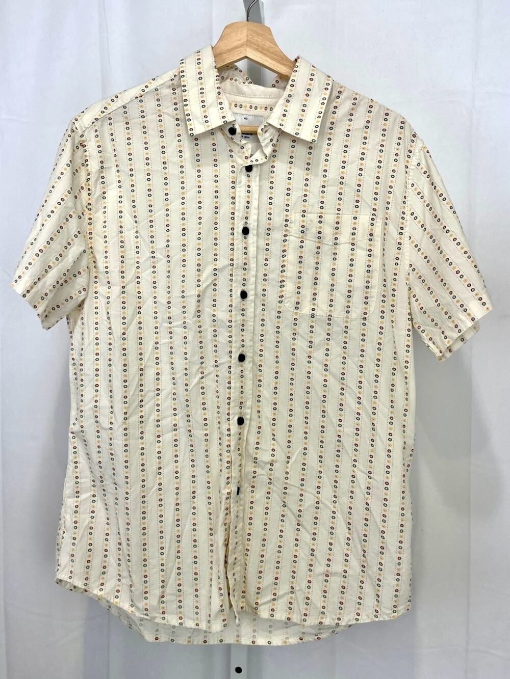 KATIN Resonate Patterned Short Sleeve Button Down Shirt Off White Multi Size M